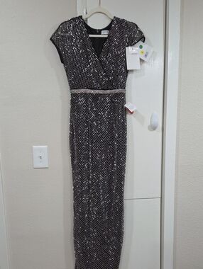 Mac Duggal Black Dress with Silver Sequin Accents Style 93787 New